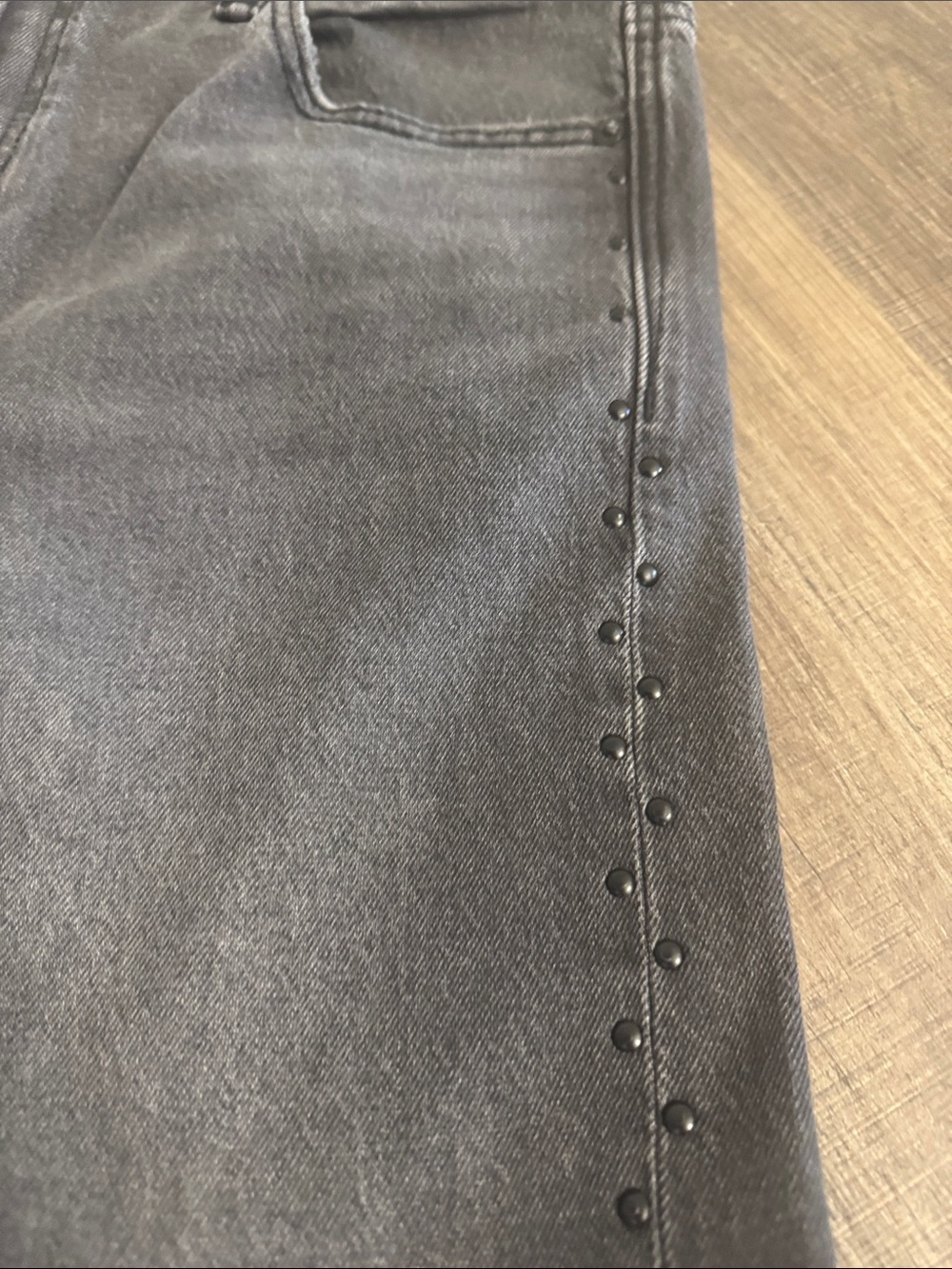 American Eagle Outfitters Washed Black Straight-Leg Jeans with Side Stud Trim - Picture 3 of 8